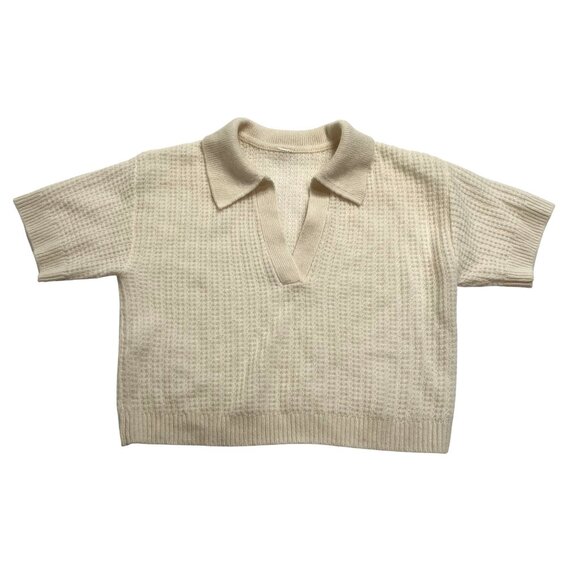 ALO Yoga Cashmere Plush Waffle Polo Tee in Ivory - Picture 1 of 4